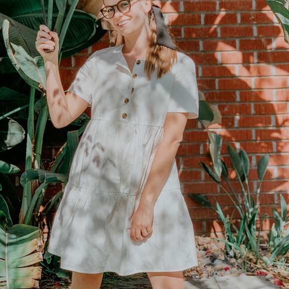 Madewell Button Front Babydoll Tiered Mini Dress - White - Picture 6 of 11